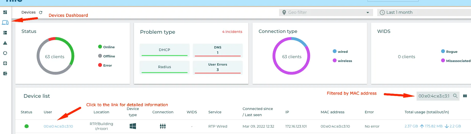 Device Page: Client Device MAB Authentication Status