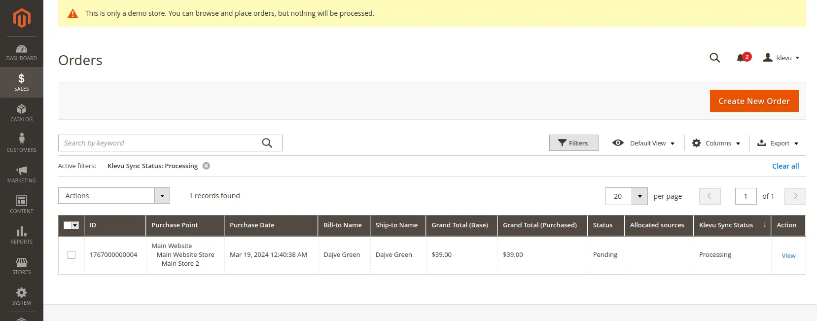 Filtered Sales Order Grid