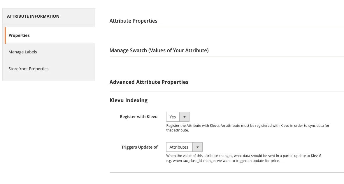 Klevu Attribute Settings Klevu Attribute Settings
