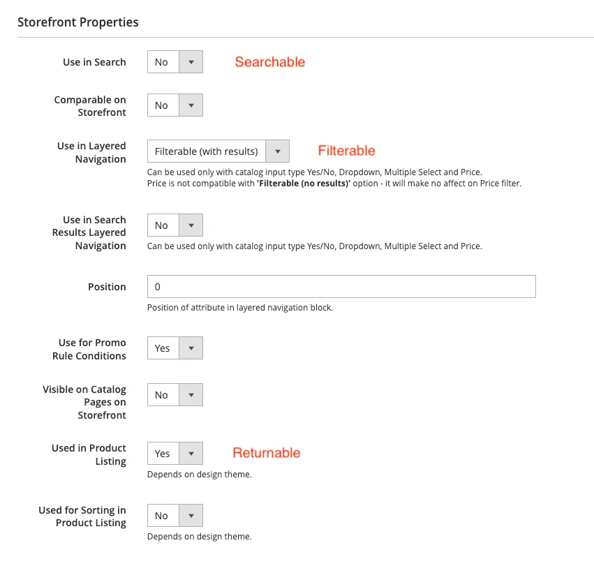 Magento Attribute Storefront Properties