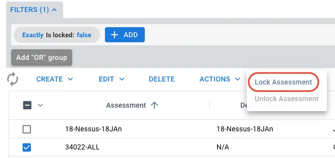 Lock Assessments - Select Assessment