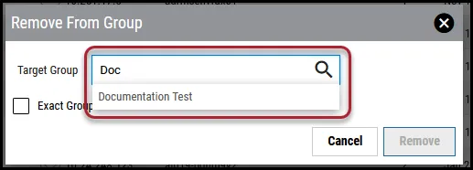 Remove Application from Group - Target Group Search