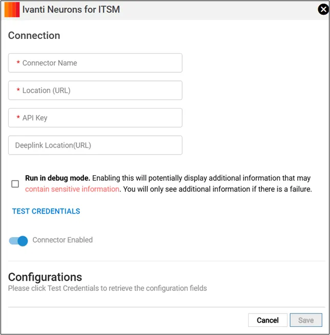 Ivanti ITSM Connector - Connector Configuration