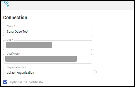SonarQube Connector - Connection Window SonarQube Connector - Connection Window
