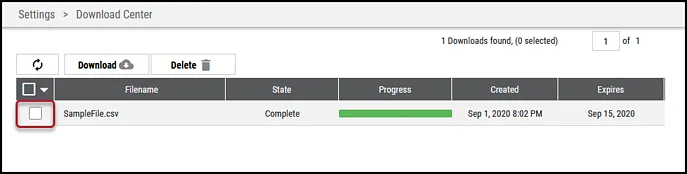 Download Center - Select File for Delete