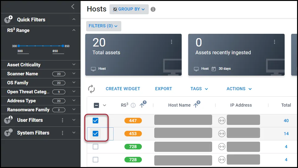 Selecting two hosts for deletion on the Hosts page.
