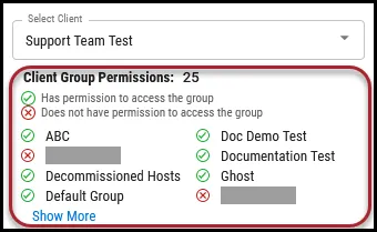 Users Page - Client Group Permissions