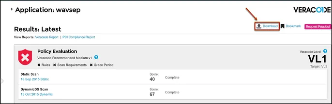 Veracode DAST - Download Button Location Veracode DAST - Download Button Location