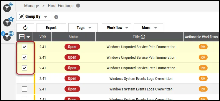 Remove Findings Workflow - Select Findings