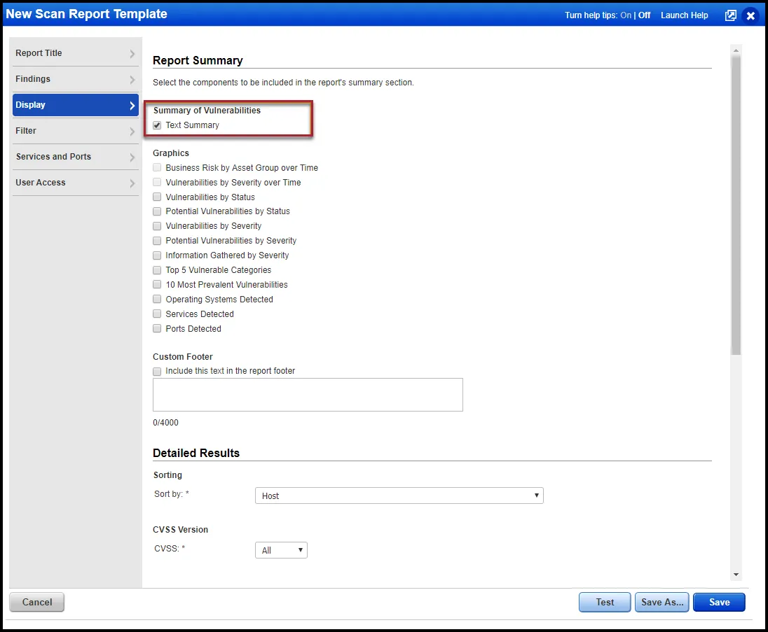 Qualys Vuln Report - Display - Summary