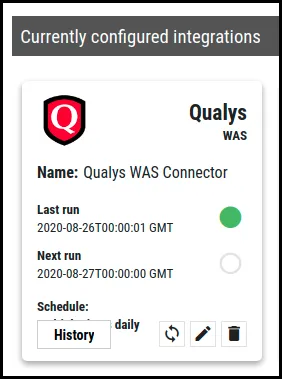 Qualys WAS Connector - Currently Configured Qualys WAS