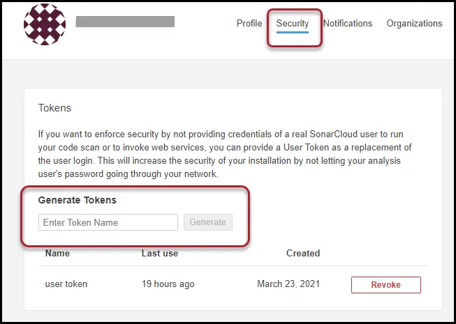 SonarCloud Connector - Generate User Token SonarCloud Connector - Generate User Token