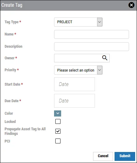 Create Project Tag - Create Tag Window