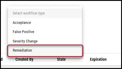 Workflow Remove Findings - Remediation Menu Location