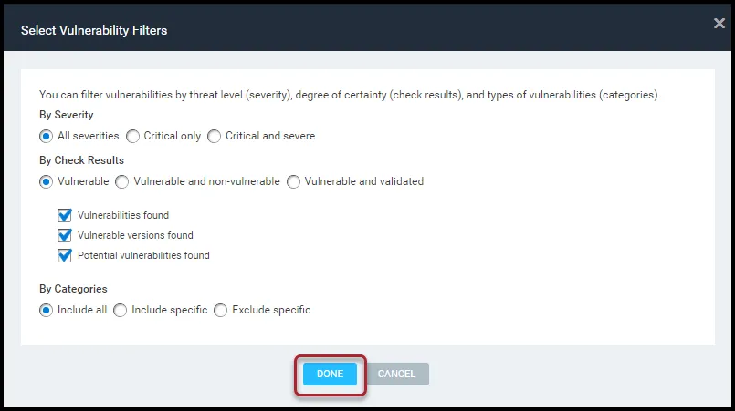 Nexpose Vuln Report - Select Vulnerability Filters