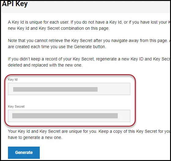 HCL Connector - Key ID and Key Secret