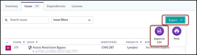 Snyk Export - Export to CSV Snyk Export - Export to CSV