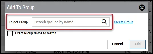 Add Host to Group - Add to Group Window Add Host to Group - Add to Group Window
