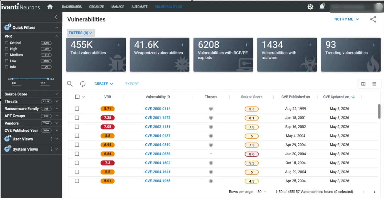 VULN KB - Vulnerabilities List View VULN KB - Vulnerabilities List View