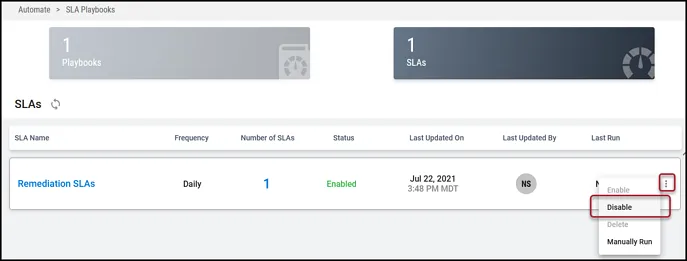 SLA Walkthrough - Disable SLAs