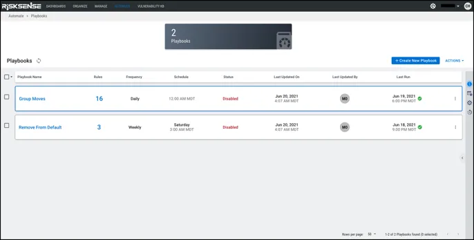 Playbooks - Playbooks Page