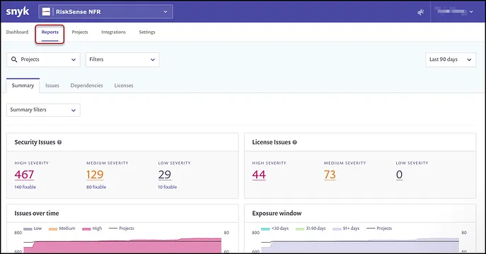 Snyk Export - Reports Tab Snyk Export - Reports Tab