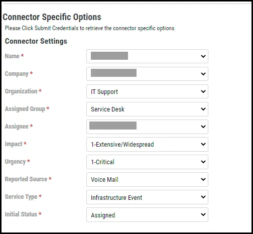 BMC Remedy Connector - Connector Specific Options