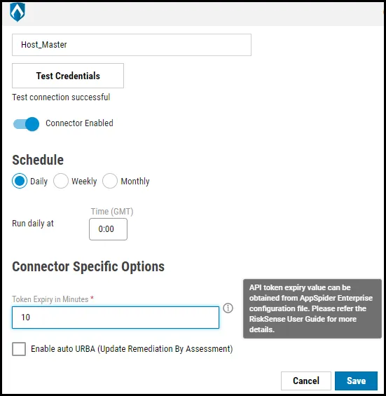 AppSpider Connector - Schedule and Connector Specific Options