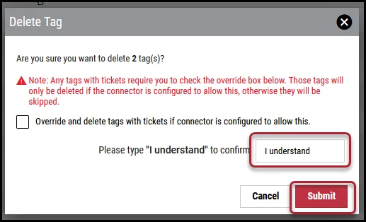 Delete Tag - Submit Button Delete Tag - Submit Button