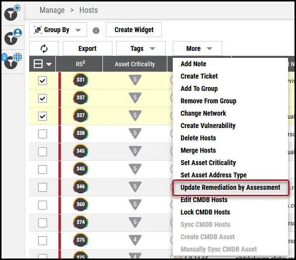 Update Remediation by Assessment - URbA Button Location