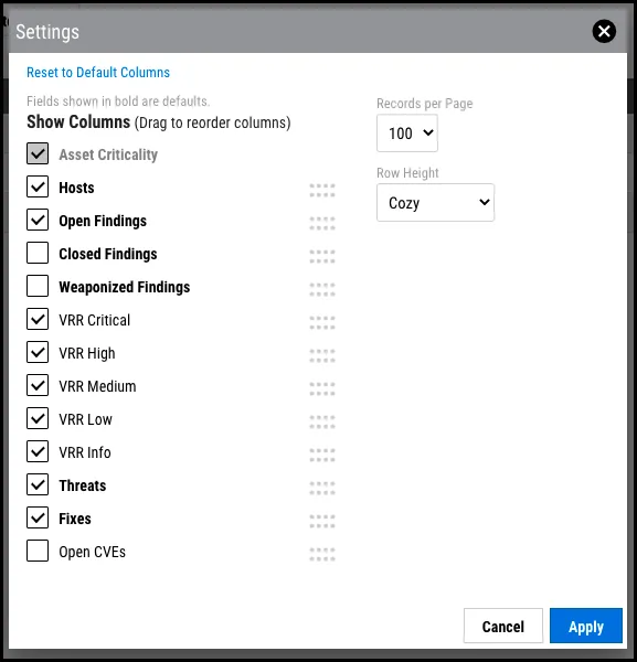 User Widgets - Enable Columns