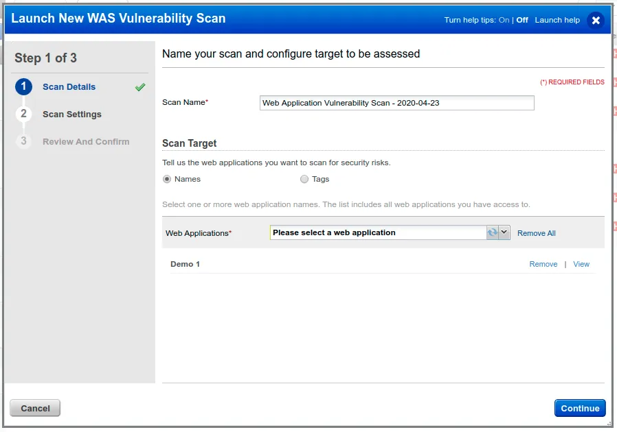 Qualys WAS - New WAS Vuln Scan - Step 1