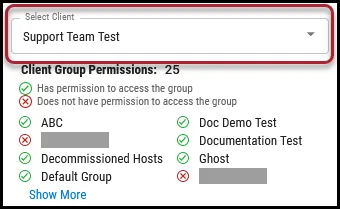Users Page - Select Client