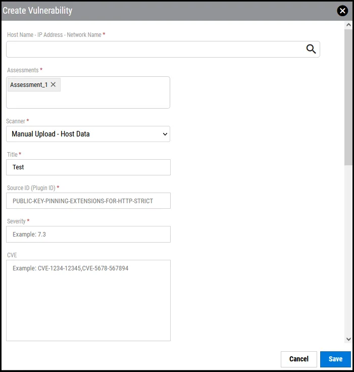 Create Vulnerability Host - Create Vulnerability Top