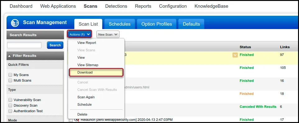 Qualys WAS - Scan Download Location - View