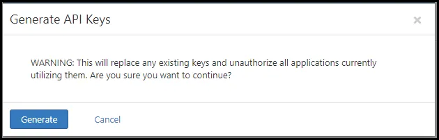 Nessus Connector - Generate API Keys Window in Nessus Nessus Connector - Generate API Keys Window in Nessus