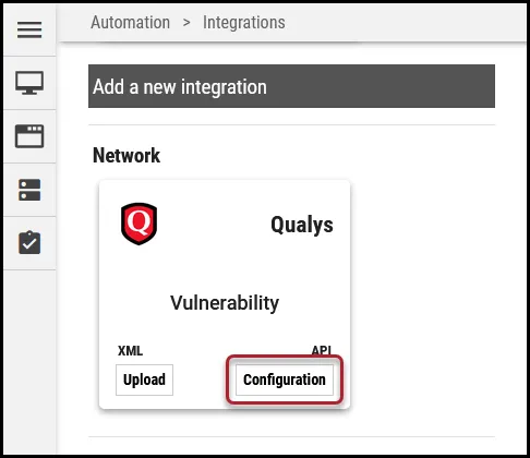 Qualys Vuln Connector - Configuration Button Location