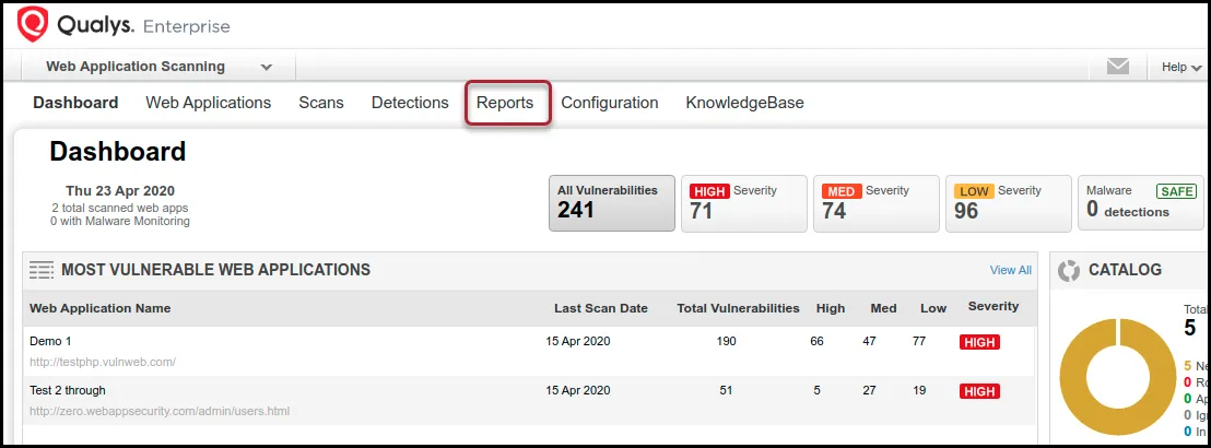 Qualys WAS - Reports Navigation Menu Location