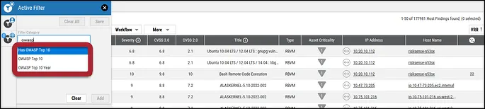 RS3 Update - OWASP Filters - Host Findings