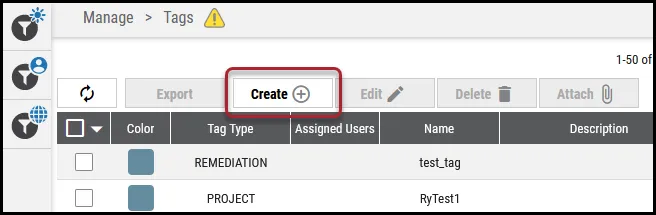 Create Tags Page - Create Button Location
