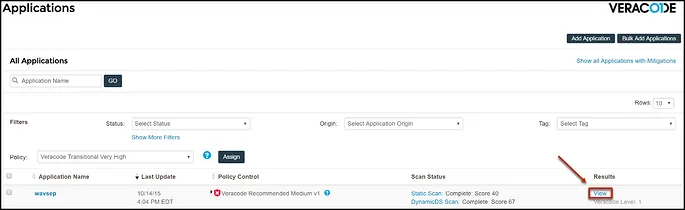 Veracode DAST - View Option Location Veracode DAST - View Option Location