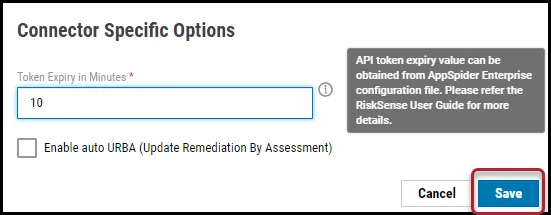 AppSpider Connector - Save Button Location