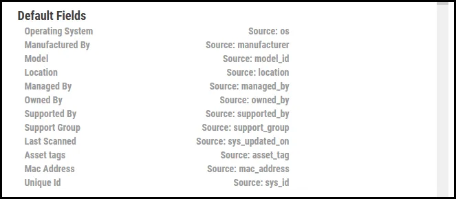 ServiceNow CMDB - Default Fields