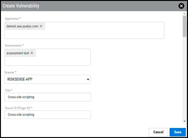 Creating Vulnerability - Create Vulnerability Window 1