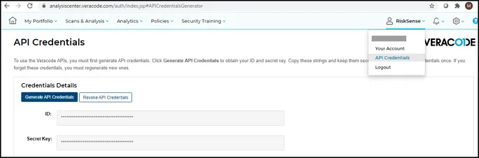 Veracode Connector - API Credentials Page