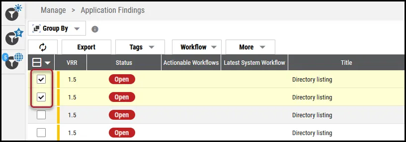 Findings to Workflow - Select Findings Findings to Workflow - Select Findings