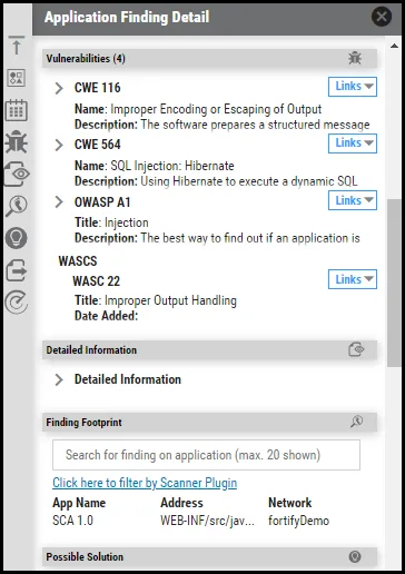Fortify - Application Findings Detail Pane