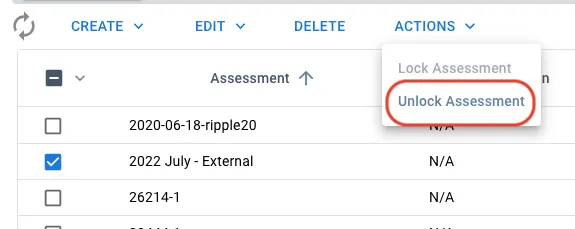 Unlock Assessments - Select Assessment Unlock Assessments - Select Assessment