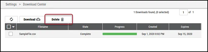 Download Center - Delete Button Location