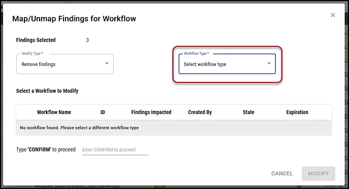 Remove Findings Workflow - Workflow Type Location